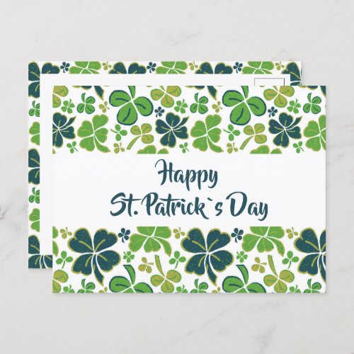 Green Clover Shamrock Pattern St Patricks Day Postcard