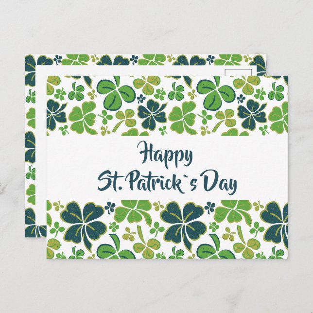 Green Clover Shamrock Pattern St. Patrick`s Day Postcard (Front/Back)