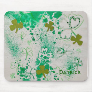 Green Clover Shamrock Splash Design Mouse Pad