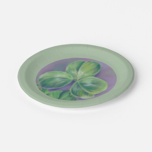 Green Clover Shamrocks on Purple Pastel Art Paper Plates