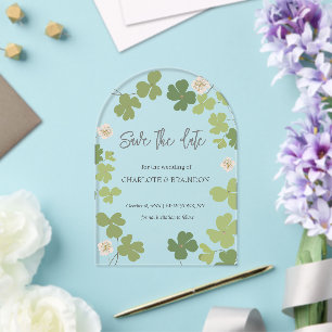 Green Clover Spring Wildflowers Wedding  Acrylic Invitations