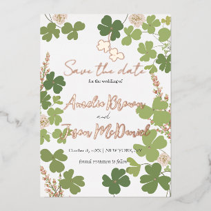 Green Clover Spring Wildflowers Wedding  Save The Foil Invitation