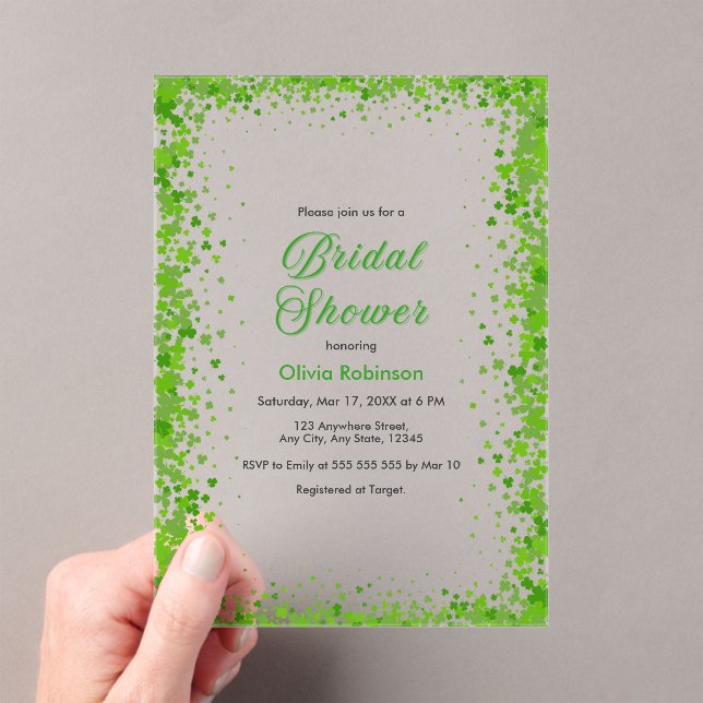 Green Clover St Patrick's Day Irish Bridal Shower  Acrylic Invitations (Insitu (Handheld))