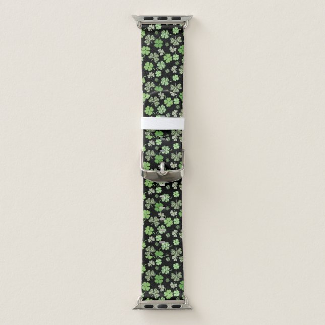 Green Clover St. Patrick's Day Shamrock Black Apple Watch Band (Band)
