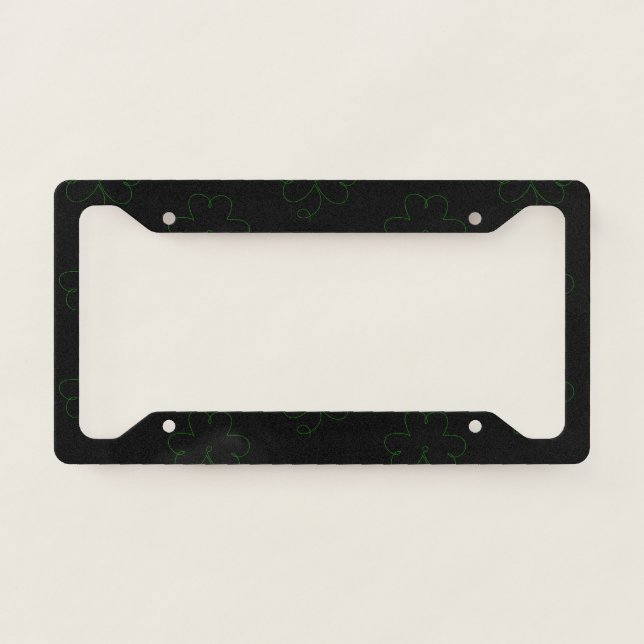 Green Clover St Patricks Day Shamrock Lucky Charms License Plate Frame (Front)