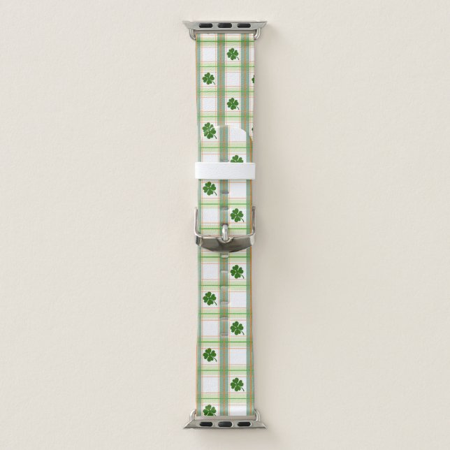 Green Clover St. Patrick's Day Shamrock Plaid Apple Watch Band (Band)