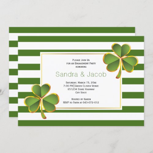 Green clover stripes wedding engagement party invitation