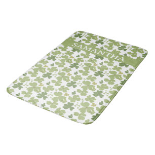 Green Cloverleaf St Patrick Day Custom Name Bath Mat