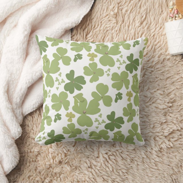 Green Cloverleaf St Patrick Day Garden Throw Pillow (Blanket)
