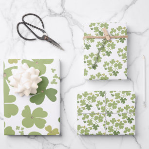 Green Cloverleaf St Patrick Day Garden Wrapping Paper Sheets