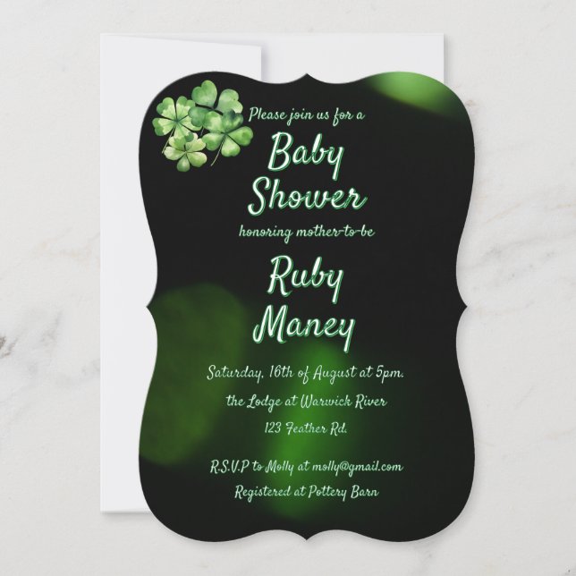 Green Clovers Baby Shower Invitation (Front)