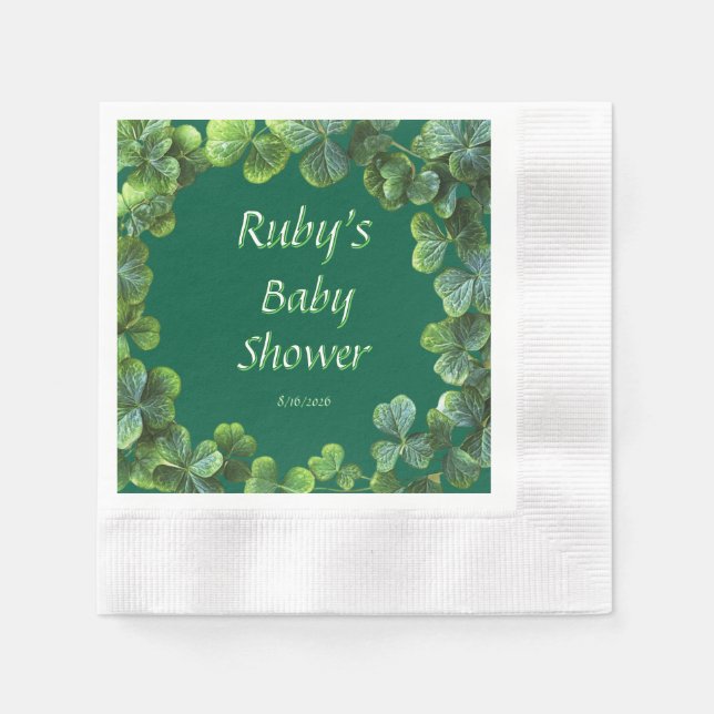 Green Clovers Baby Shower Napkins (Front)