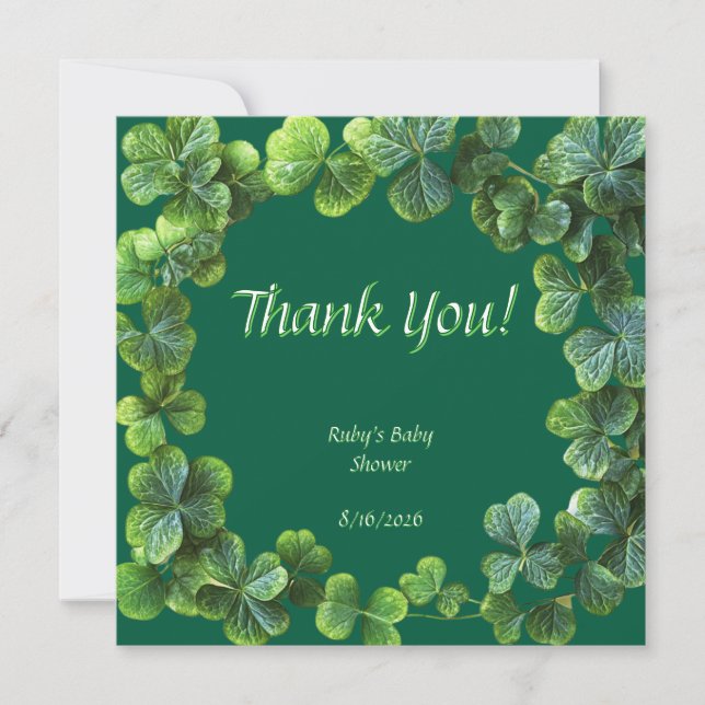 Green Clovers Baby Shower Thank You Card (Front)