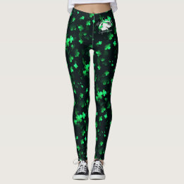 Green Clovers Leggings with White B&BE Logo