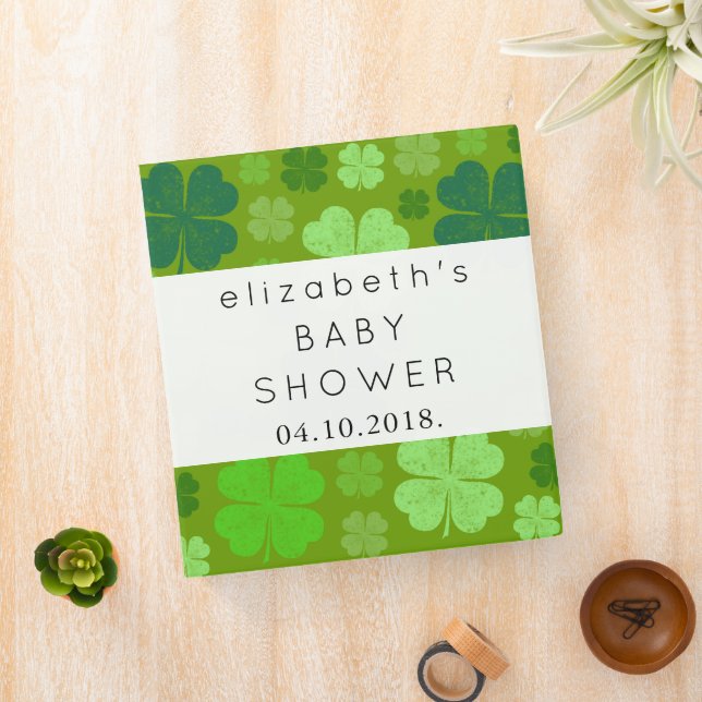 Green Clovers, Lucky Clovers, Baby Shower 3 Ring Binder (In Situ)