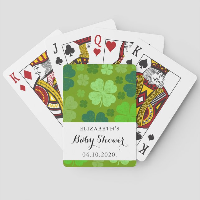 Green Clovers, Lucky Clovers, Baby Shower Poker Cards (Back)