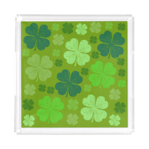 Green Clovers, Lucky Clovers, Saint Patrick's Day Acrylic Tray