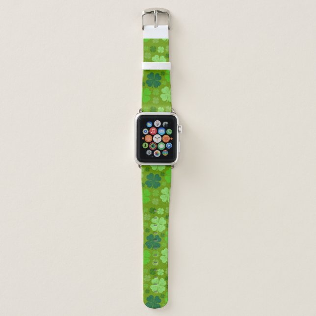 Green Clovers, Lucky Clovers, Saint Patrick's Day Apple Watch Band (Front)