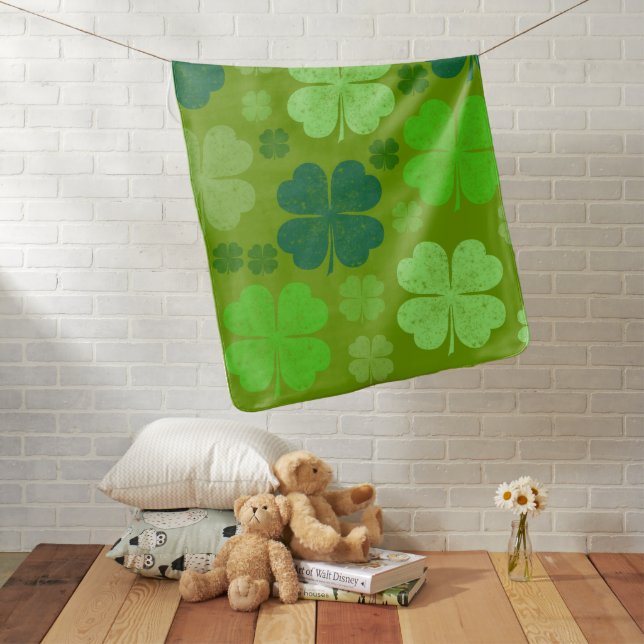 Green Clovers, Lucky Clovers, Saint Patrick's Day Baby Blanket (In Situ)