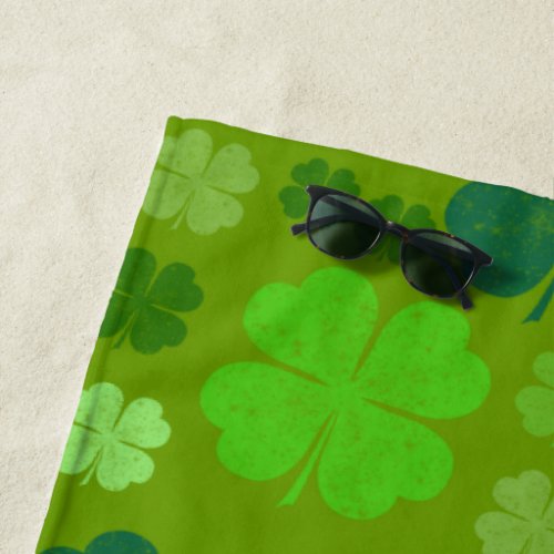 Green Clovers Lucky Clovers Saint Patricks Day Beach Towel