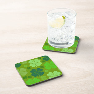 Green Clovers, Lucky Clovers, Saint Patrick's Day Beverage Coaster
