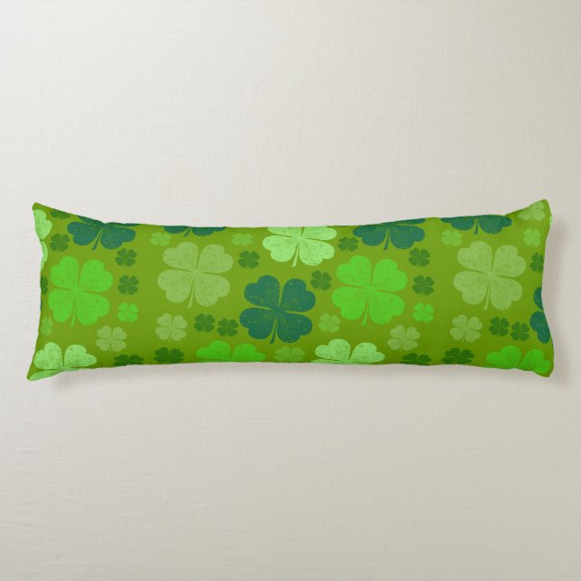 Green Clovers, Lucky Clovers, Saint Patrick's Day Body Pillow (Front)