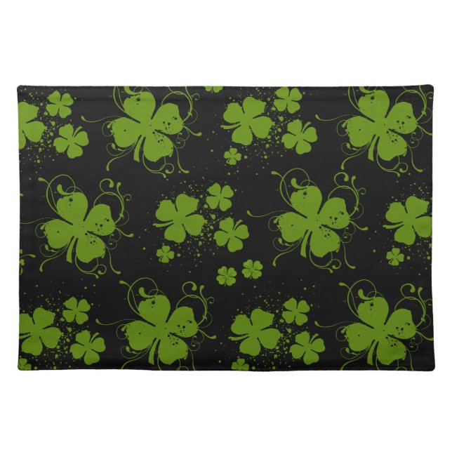 Green Clovers, Lucky Clovers, Saint Patrick's Day Cloth Placemat (Front)