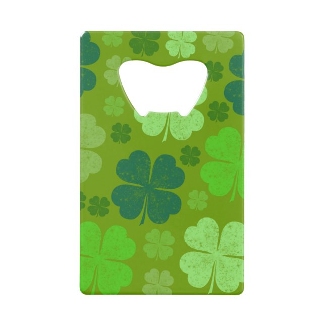 Green Clovers, Lucky Clovers, Saint Patrick's Day Credit Card Bottle Opener (Front)