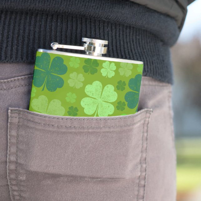 Green Clovers, Lucky Clovers, Saint Patrick's Day Flask (In Situ)