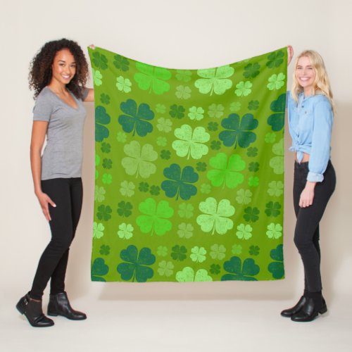 Green Clovers Lucky Clovers Saint Patricks Day Fleece Blanket