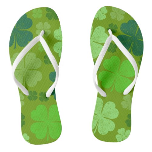 Green Clovers Lucky Clovers Saint Patricks Day Flip Flops