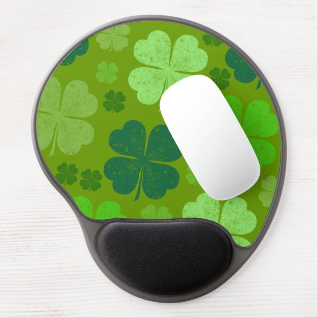 Green Clovers, Lucky Clovers, Saint Patrick's Day Gel Mouse Pad (Left Side)