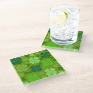 Green Clovers, Lucky Clovers, Saint Patrick's Day Glass Coaster