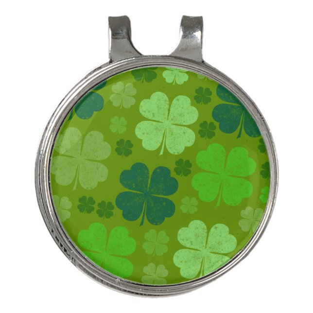 Green Clovers, Lucky Clovers, Saint Patrick's Day Golf Hat Clip (Front)