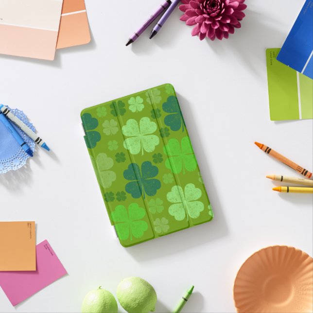 Green Clovers, Lucky Clovers, Saint Patrick's Day iPad Mini Cover (In Situ)
