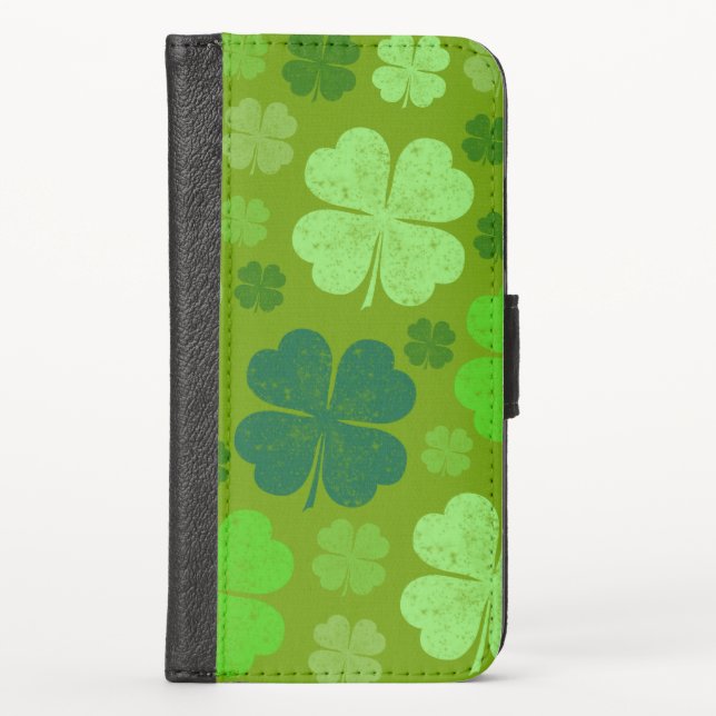 Green Clovers, Lucky Clovers, Saint Patrick's Day iPhone Wallet Case (Front)