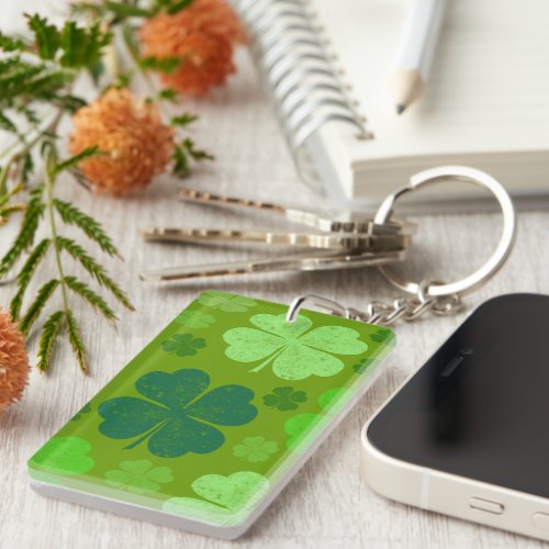 Green Clovers Lucky Clovers Saint Patricks Day Keychain