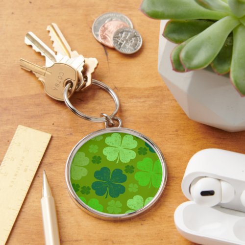 Green Clovers Lucky Clovers Saint Patricks Day Keychain