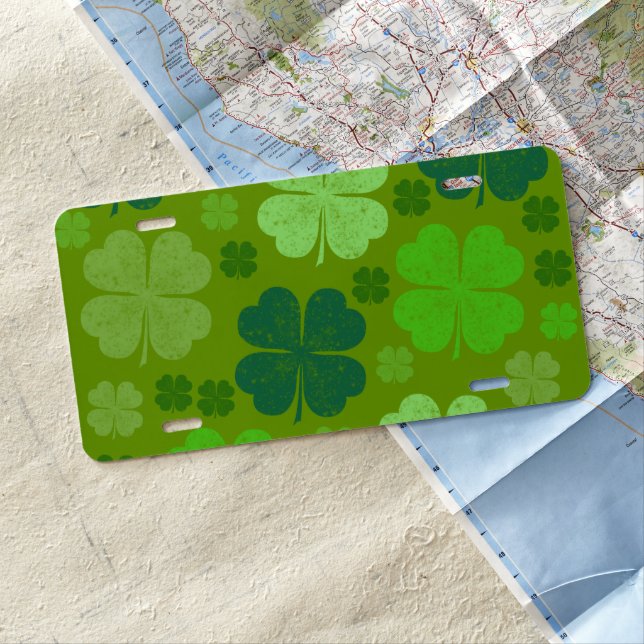 Green Clovers, Lucky Clovers, Saint Patrick's Day License Plate (In Situ)