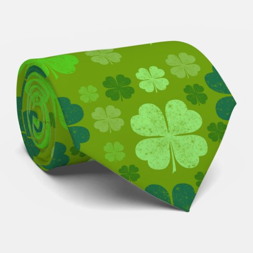 Green Clovers Lucky Clovers Saint Patricks Day Neck Tie