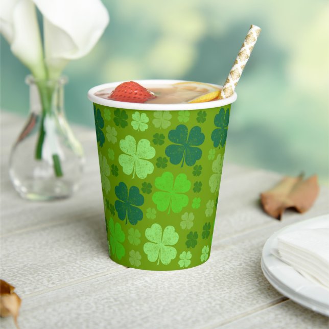 Green Clovers, Lucky Clovers, Saint Patrick's Day Paper Cups (Insitu)