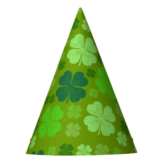Green Clovers, Lucky Clovers, Saint Patrick's Day Party Hat (Front)
