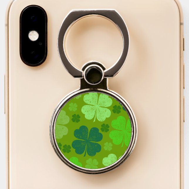 Green Clovers, Lucky Clovers, Saint Patrick's Day Phone Ring Stand (Close Up)
