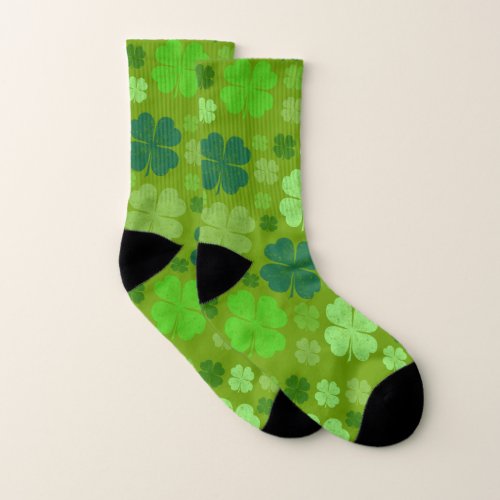 Green Clovers Lucky Clovers Saint Patricks Day Socks