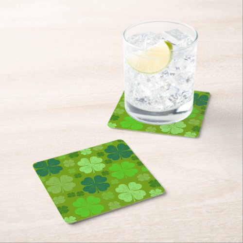 Green Clovers Lucky Clovers Saint Patricks Day Square Paper Coaster