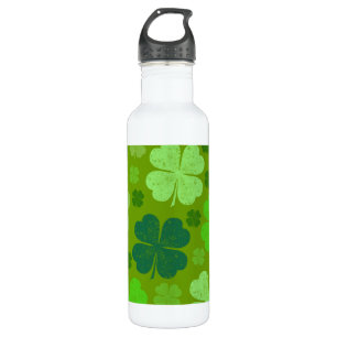 Green Clovers, Lucky Clovers, Saint Patrick's Day Stainless Steel Water Bottle