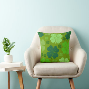 Green Clovers, Lucky Clovers, Saint Patrick's Day Throw Pillow
