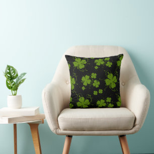 Green Clovers, Lucky Clovers, Saint Patrick's Day Throw Pillow