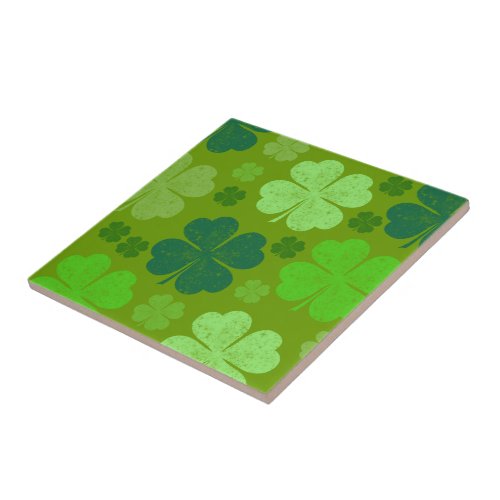 Green Clovers Lucky Clovers Saint Patricks Day Tile