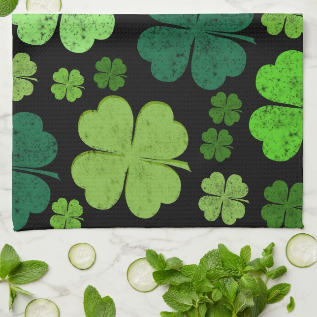 Green Clovers, Lucky Clovers, Saint Patrick's Day Towel (Folded)
